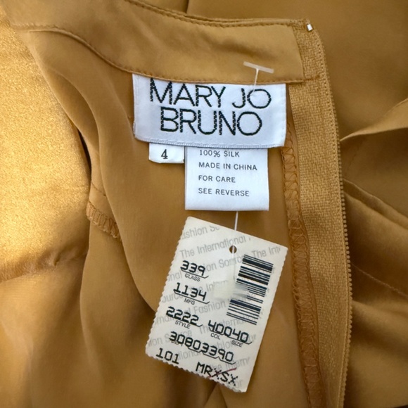 Vintage 1990s Mary Jo Bruno Deadstock Mustard Yellow Silk Dress Size 4 - Picture 9 of 11